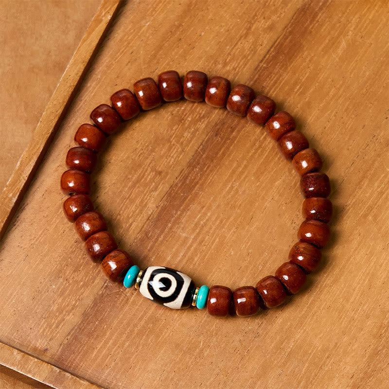 Pulsera de la suerte con cuentas de hueso de Buddha Stones, vajra y cuentas dzi de tres ojos - image 8