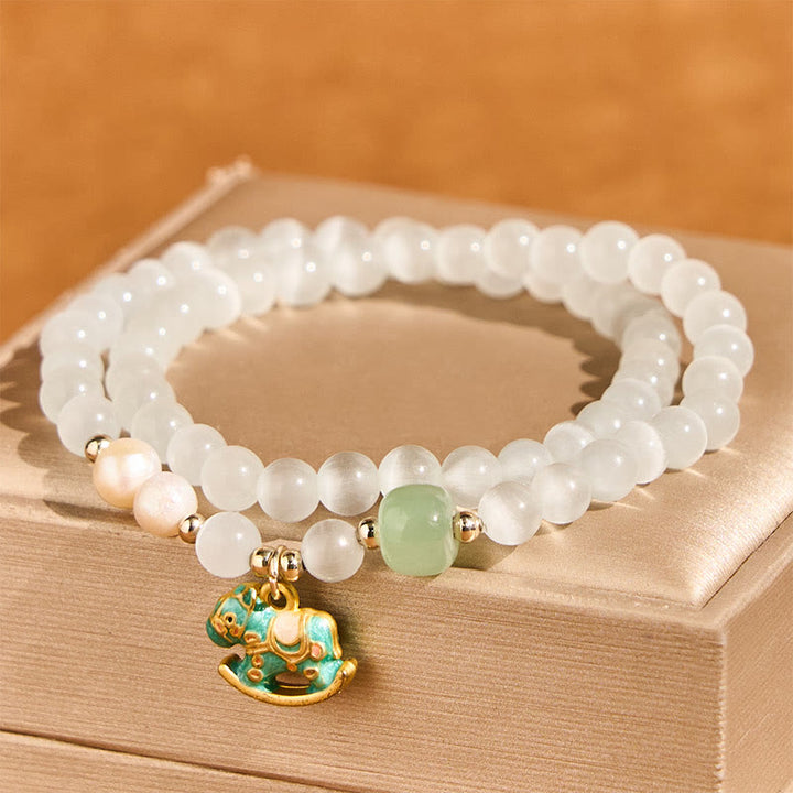 Pulsera de doble capa con cuentas de cristal de crisoberilo y Buddha Stones del Año del Caballo. - image 2