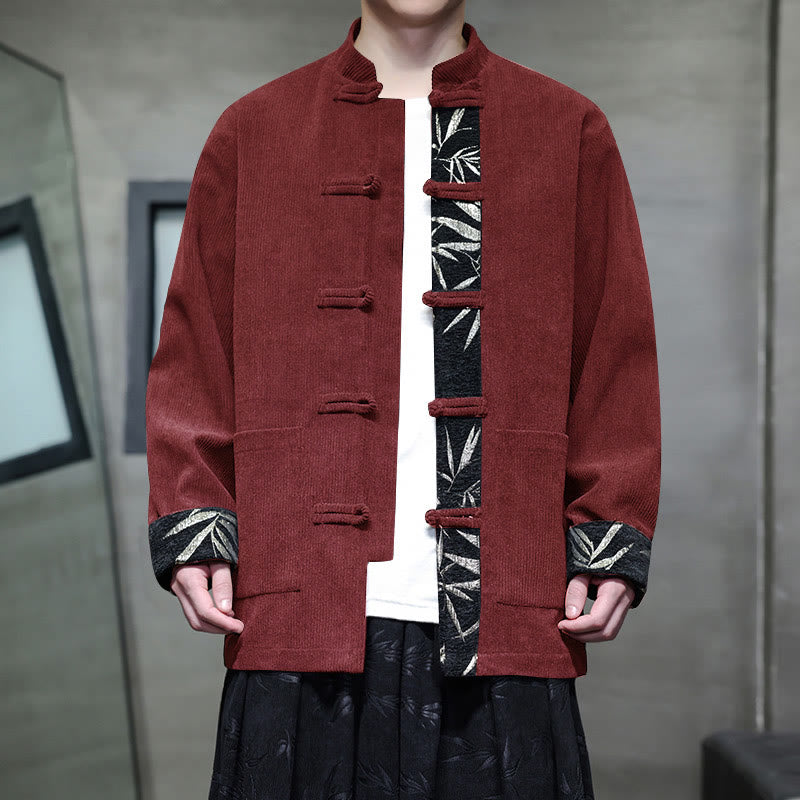 Chaqueta de pana de algodón para hombre, manga larga, con botones de bambú y estampado de Buddha Stones, con bolsillos. - Rojo oscuro - US/UK/AU46, EU56 (5XL) - image 0