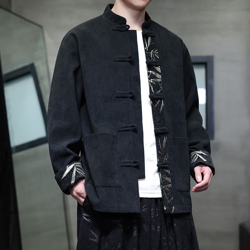 Chaqueta de pana de algodón para hombre, manga larga, con botones de bambú y estampado de Buddha Stones, con bolsillos. - Negro - US/UK/AU46, EU56 (5XL) - image 5