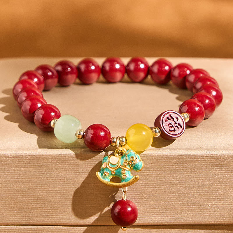 Buddha Stones Pulsera de ágata roja cinabrio natural del Año del Caballo que proporciona tranquilidad y confianza - image 1
