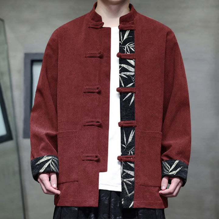 Chaqueta de pana de algodón para hombre, manga larga, con botones de bambú y estampado de Buddha Stones, con bolsillos. - image 4