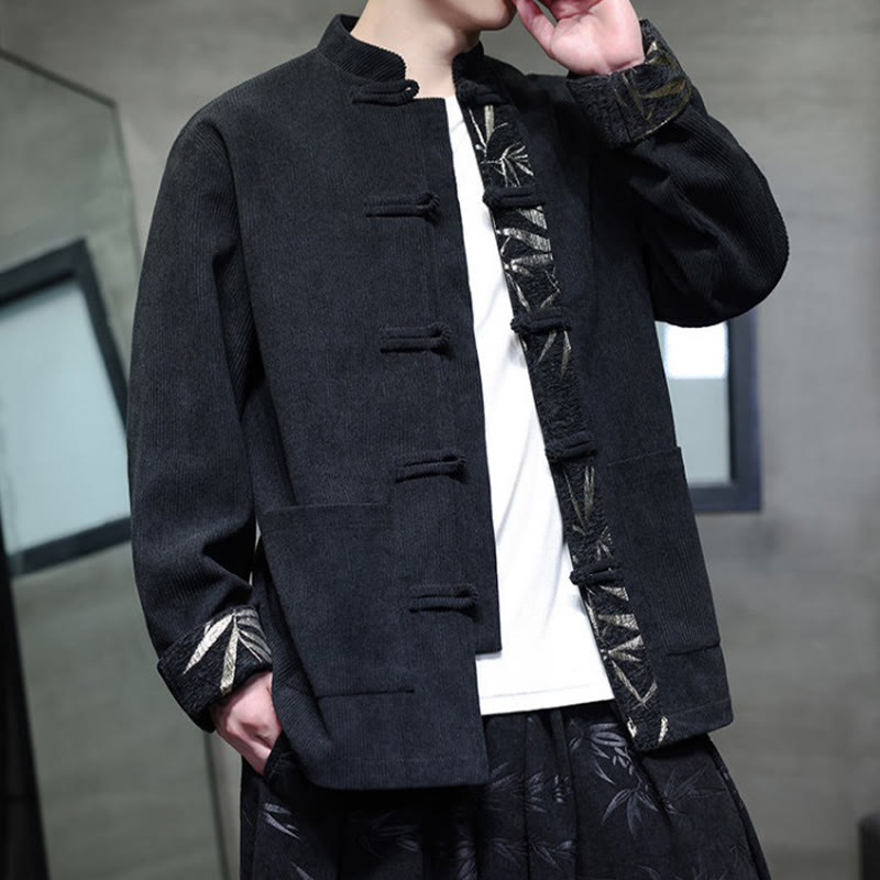 Chaqueta de pana de algodón para hombre, manga larga, con botones de bambú y estampado de Buddha Stones, con bolsillos. - image 7