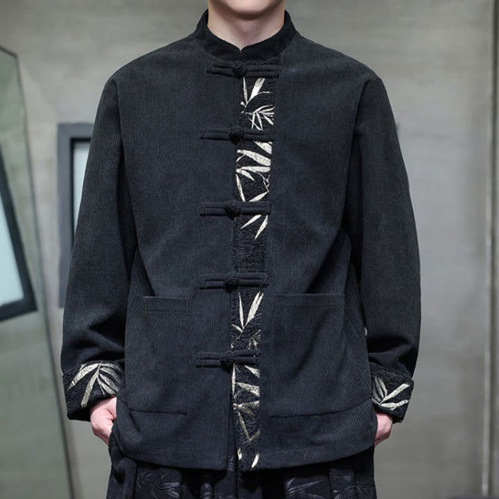 Chaqueta de pana de algodón para hombre, manga larga, con botones de bambú y estampado de Buddha Stones, con bolsillos. - image 10