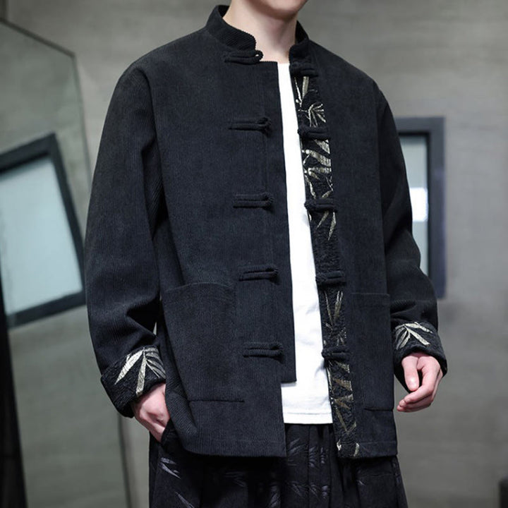 Chaqueta de pana de algodón para hombre, manga larga, con botones de bambú y estampado de Buddha Stones, con bolsillos. - image 12