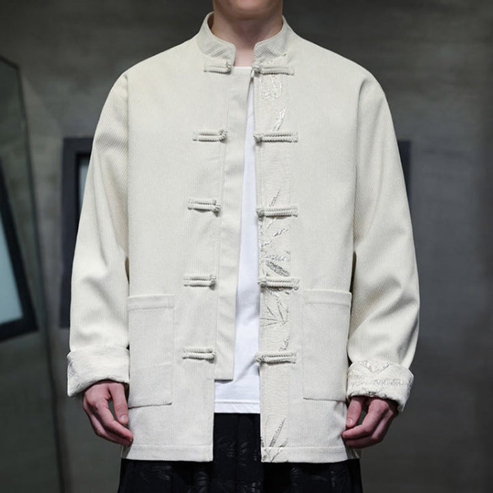 Chaqueta de pana de algodón para hombre, manga larga, con botones de bambú y estampado de Buddha Stones, con bolsillos. - image 15