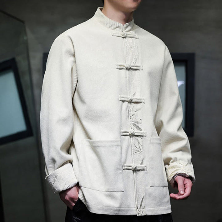 Chaqueta de pana de algodón para hombre, manga larga, con botones de bambú y estampado de Buddha Stones, con bolsillos. - image 20