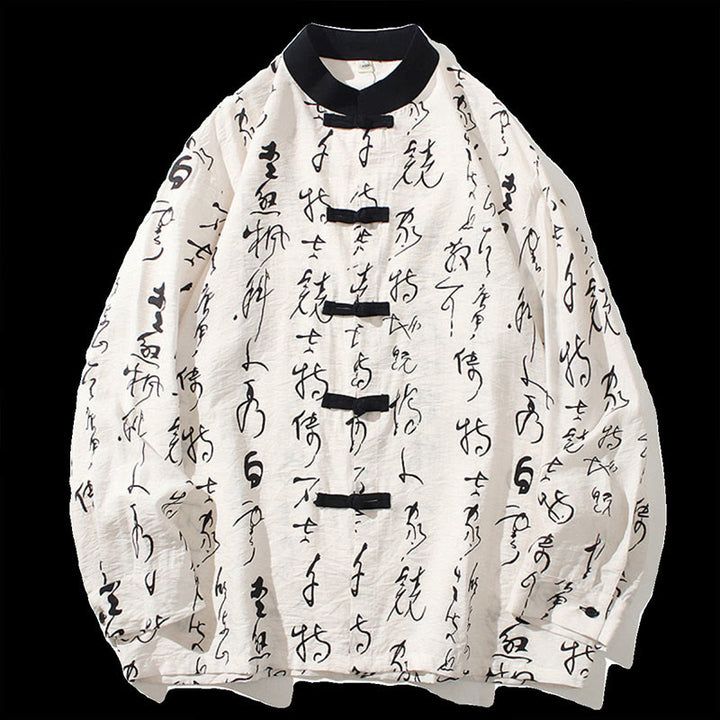 Chaqueta de manga larga para hombre con botones de rana y caligrafía de primavera/otoño con Buddha Stones - image 9