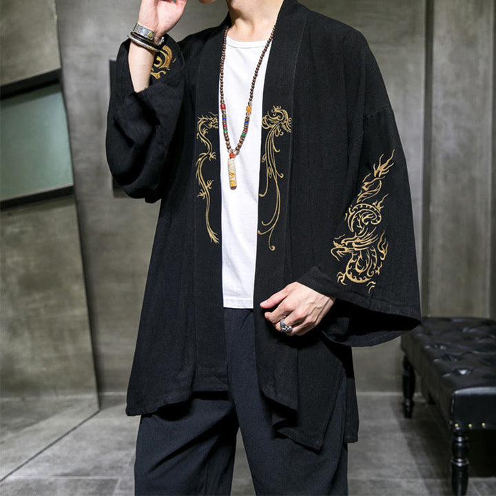 Kimono de algodón para hombre, manga larga , Buddha Stones , dragón y fénix. - image 2