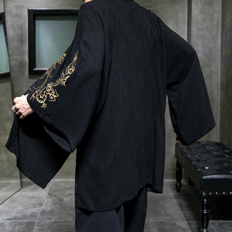 Kimono de algodón para hombre, manga larga , Buddha Stones , dragón y fénix. - image 4
