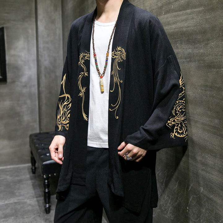 Kimono de algodón para hombre, manga larga , Buddha Stones , dragón y fénix. - image 3