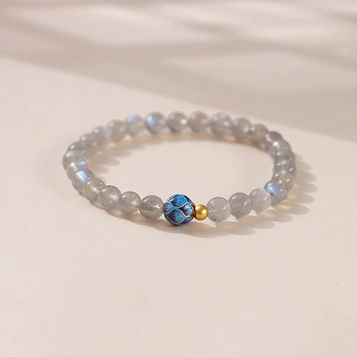 Pulsera con encanto de loto, piedra lunar natural y Buddha Stones - Piedra lunar y loto (Circunferencia de la muñeca: 15-16 cm) - image 0