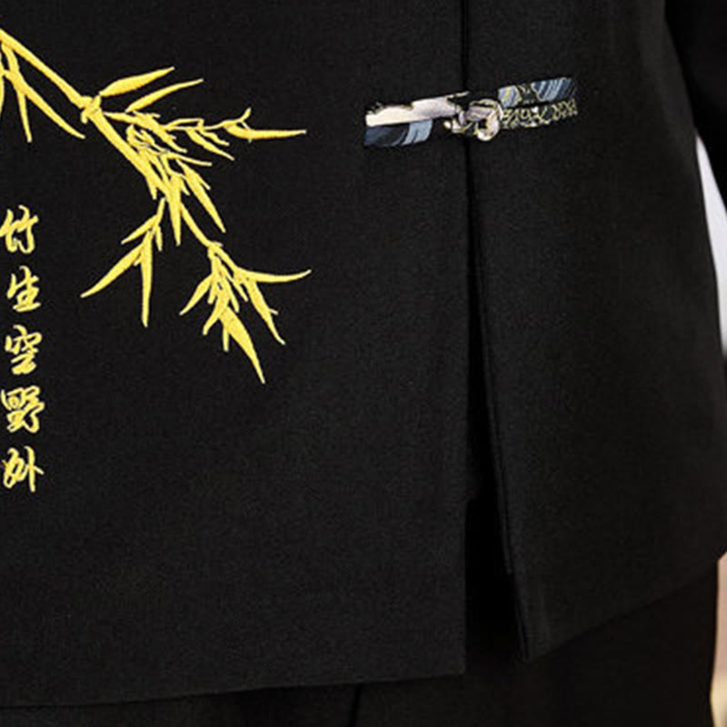 Conjunto de ropa para hombre de 2 piezas con camisa y pantalón de manga larga con botones de bambú y estampado de Buddha Stones Tang Suit (2 piezas). - image 6