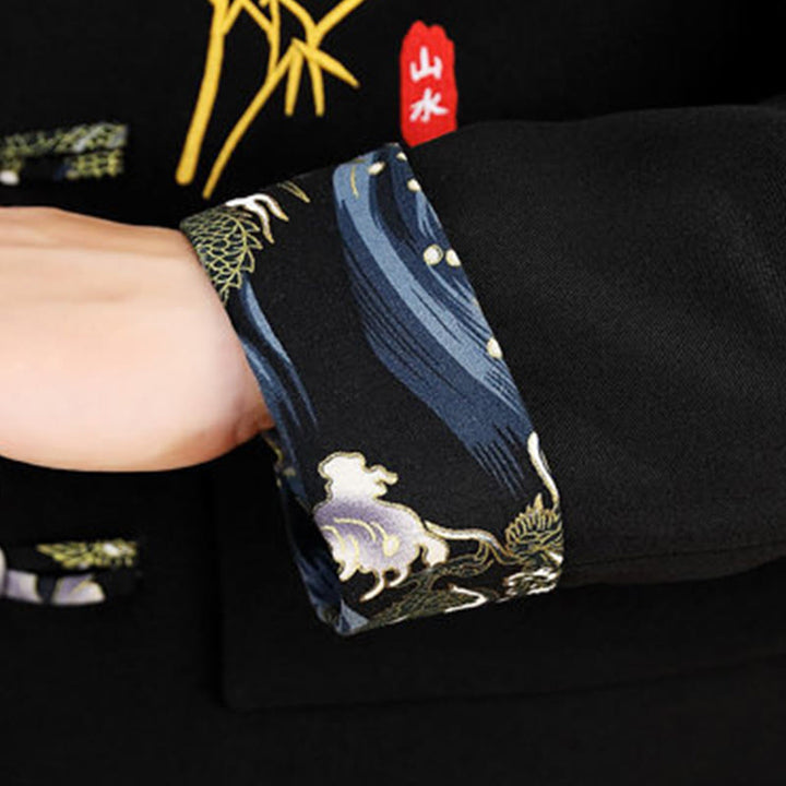 Conjunto de ropa para hombre de 2 piezas con camisa y pantalón de manga larga con botones de bambú y estampado de Buddha Stones Tang Suit (2 piezas). - image 8