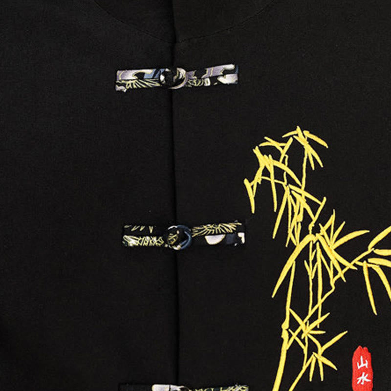 Conjunto de ropa para hombre de 2 piezas con camisa y pantalón de manga larga con botones de bambú y estampado de Buddha Stones Tang Suit (2 piezas). - image 5