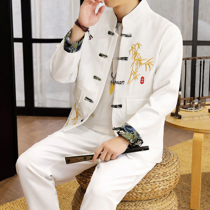 Conjunto de ropa para hombre de 2 piezas con camisa y pantalón de manga larga con botones de bambú y estampado de Buddha Stones Tang Suit (2 piezas). - image 13