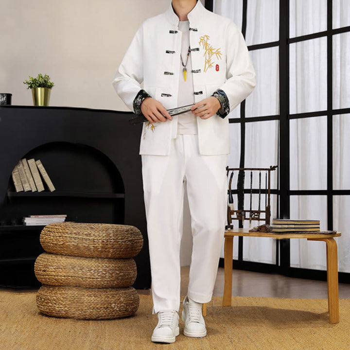 Conjunto de ropa para hombre de 2 piezas con camisa y pantalón de manga larga con botones de bambú y estampado de Buddha Stones Tang Suit (2 piezas). - image 11