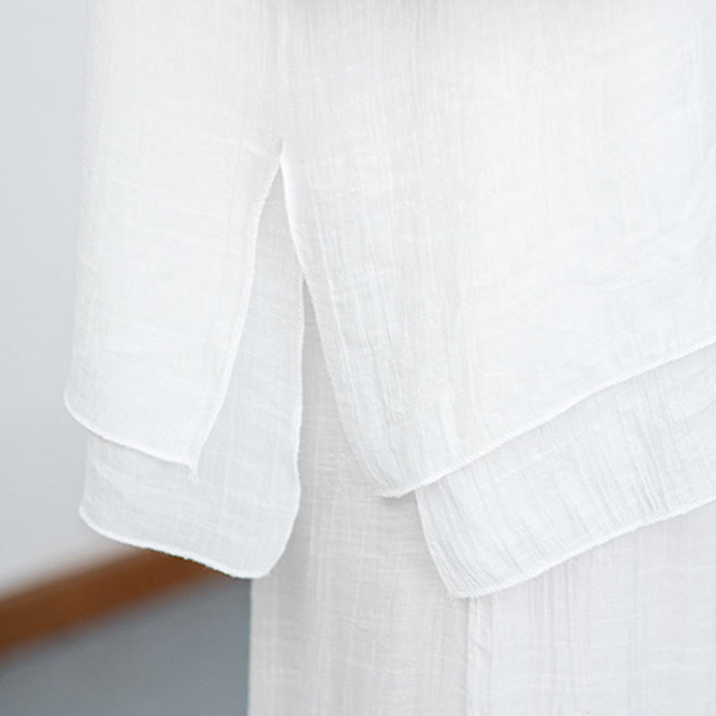 Conjunto de meditación para mujer Buddha Stones de 2 piezas: camiseta blanca de manga larga con cuello en V y pantalón de pierna ancha. - image 14