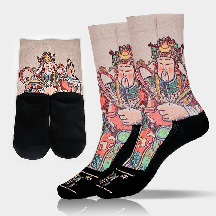 Calcetines unisex con diseño de Buddha Stones, Dios de la Riqueza, con asa Ruyi, para hombre y mujer - Lino - ML (US. 7,5-12, EU 40-45, UK/AU 7-11,5, AISA 25,5-28,5 cm) - image 10