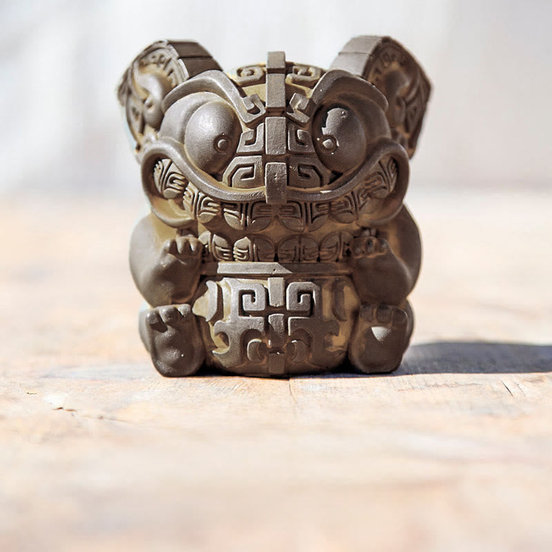 Estatua de resina fundida con polvo de hierro oxidado, hecha a mano con Buddha Stones, bestia tragadora dorada, decoración para el hogar - Grande 10,5*7,5*7,3 cm - image 3