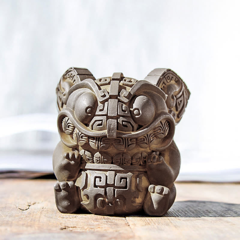 Estatua de resina fundida con polvo de hierro oxidado, hecha a mano con Buddha Stones, bestia tragadora dorada, decoración para el hogar - image 0