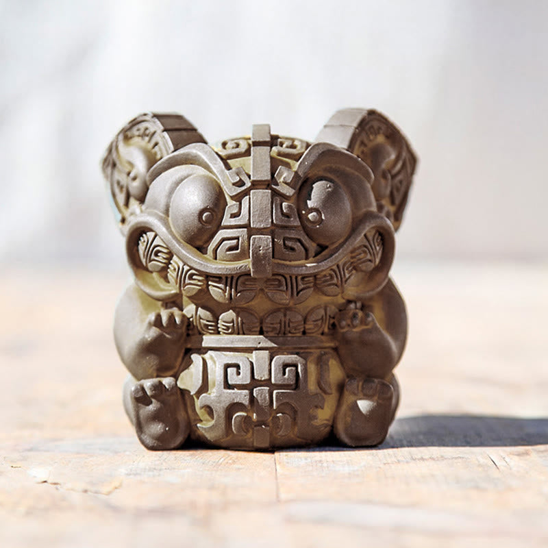 Estatua de resina fundida con polvo de hierro oxidado, hecha a mano con Buddha Stones, bestia tragadora dorada, decoración para el hogar - image 10