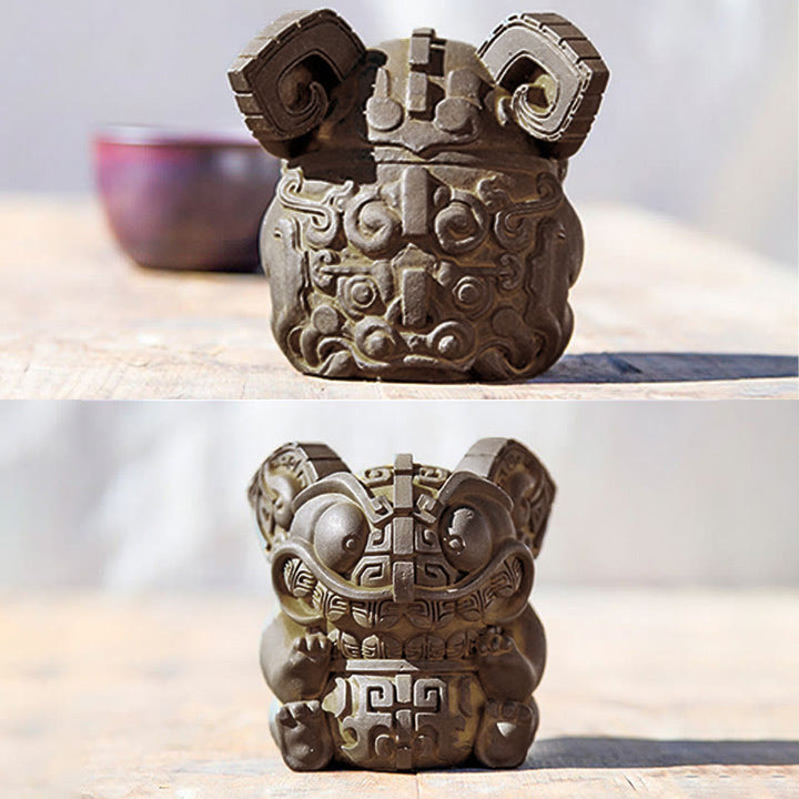 Estatua de resina fundida con polvo de hierro oxidado, hecha a mano con Buddha Stones, bestia tragadora dorada, decoración para el hogar - image 14