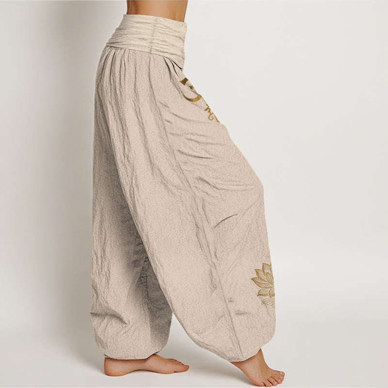 Pantalones bombachos de algodón con cintura elástica para mujer, estampado de Buddha Stones, símbolos Om Dhi, loto y mano de Buda. - image 12