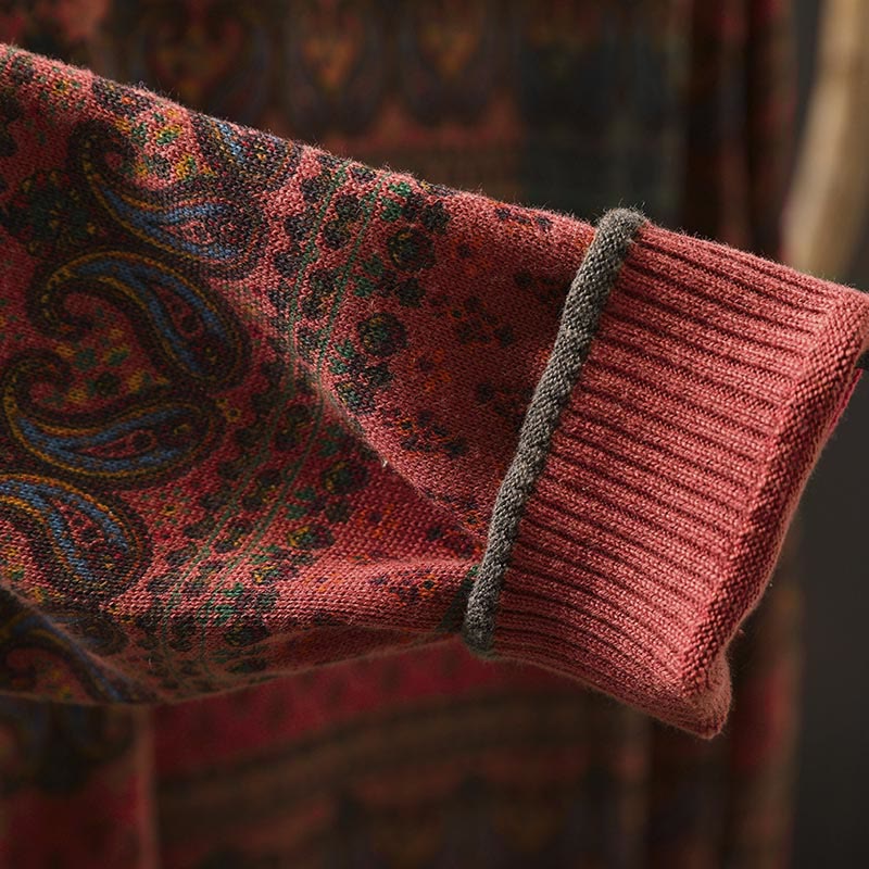 Suéter de algodón para mujer con cuello redondo, manga larga, estampado floral otoñal de Buddha Stones y bolsillo. - image 10