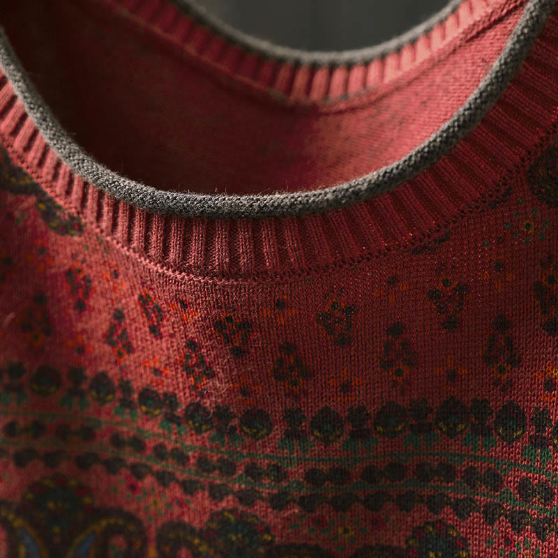 Suéter de algodón para mujer con cuello redondo, manga larga, estampado floral otoñal de Buddha Stones y bolsillo. - image 6