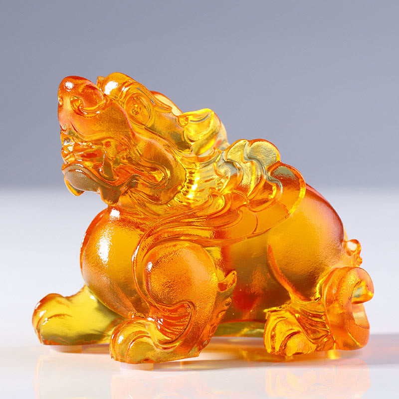 Buddha Stones, Cristal Liuli Pixiu, Atracción de Riqueza y Suerte, Decoración para el Hogar - Pixiu hembra amarilla (pata derecha hacia adelante) 8,5 x 5 x 7,5 cm - image 10