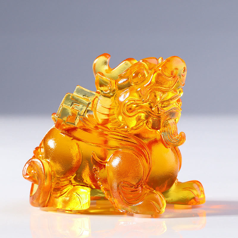 Buddha Stones, Cristal Liuli Pixiu, Atracción de Riqueza y Suerte, Decoración para el Hogar - Pixiu macho amarillo (pata izquierda hacia adelante) 8,5 x 5 x 7,5 cm - image 9