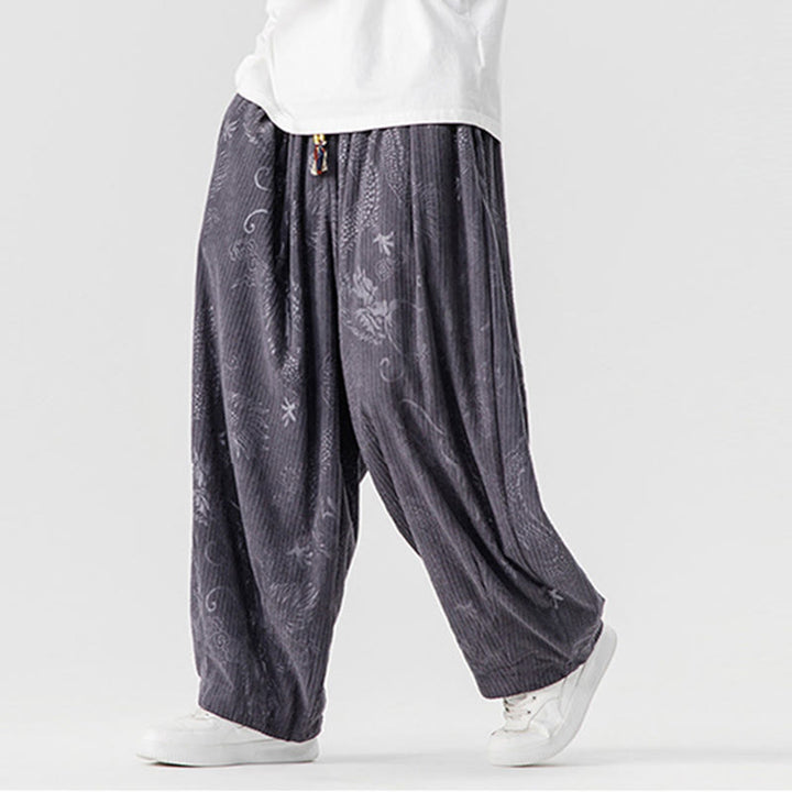 Pantalones tipo harem para hombre, de pana de algodón, con estampado de dragón y fénix de invierno con Buddha Stones y bolsillos. - image 27