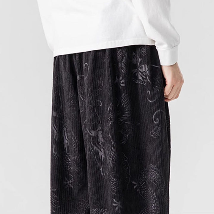 Pantalones tipo harem para hombre, de pana de algodón, con estampado de dragón y fénix de invierno con Buddha Stones y bolsillos. - image 40