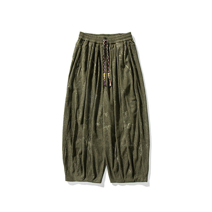Pantalones tipo harem para hombre, de pana de algodón, con estampado de dragón y fénix de invierno con Buddha Stones y bolsillos. - image 8