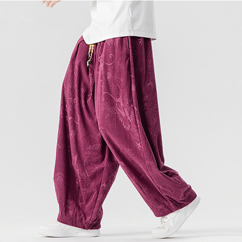 Pantalones tipo harem para hombre, de pana de algodón, con estampado de dragón y fénix de invierno con Buddha Stones y bolsillos. - image 13