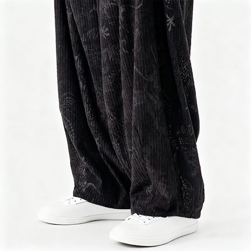 Pantalones tipo harem para hombre, de pana de algodón, con estampado de dragón y fénix de invierno con Buddha Stones y bolsillos. - image 41