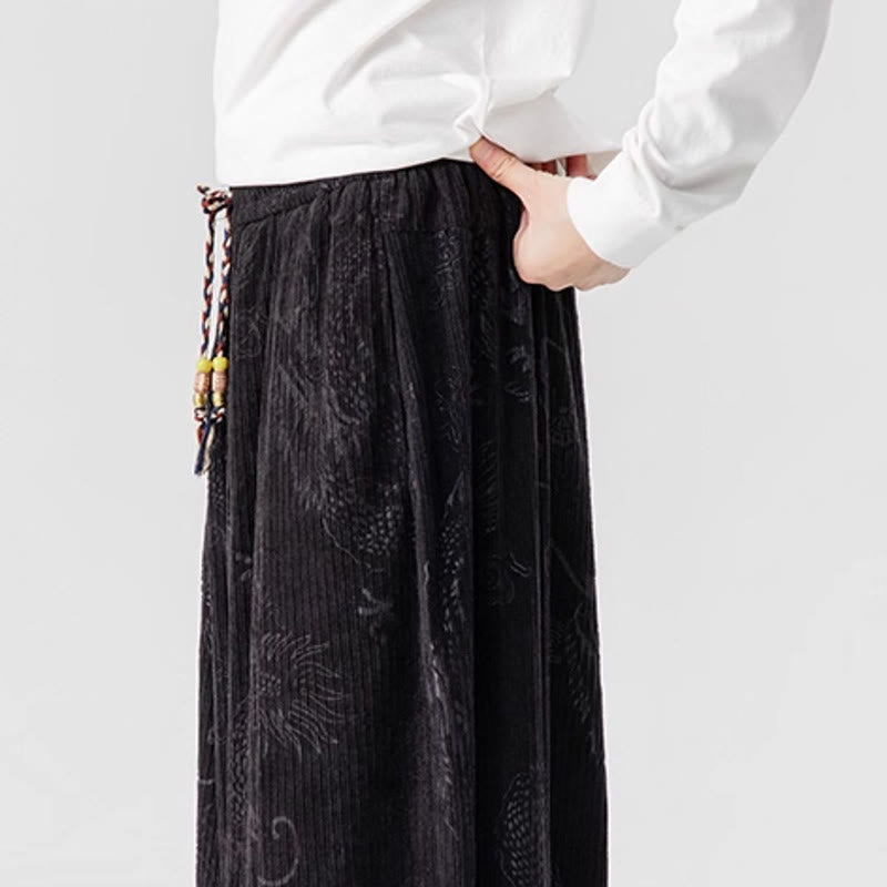 Pantalones tipo harem para hombre, de pana de algodón, con estampado de dragón y fénix de invierno con Buddha Stones y bolsillos. - image 38