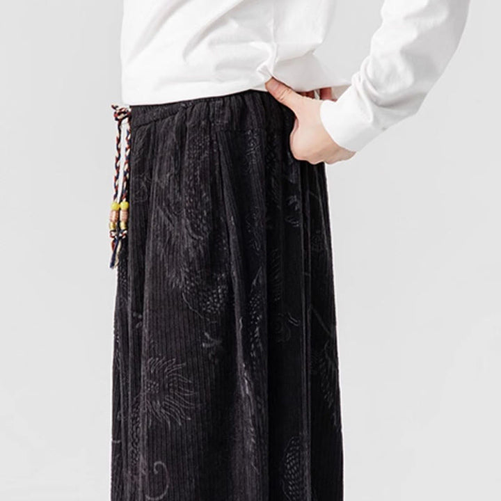 Pantalones tipo harem para hombre, de pana de algodón, con estampado de dragón y fénix de invierno con Buddha Stones y bolsillos. - image 38