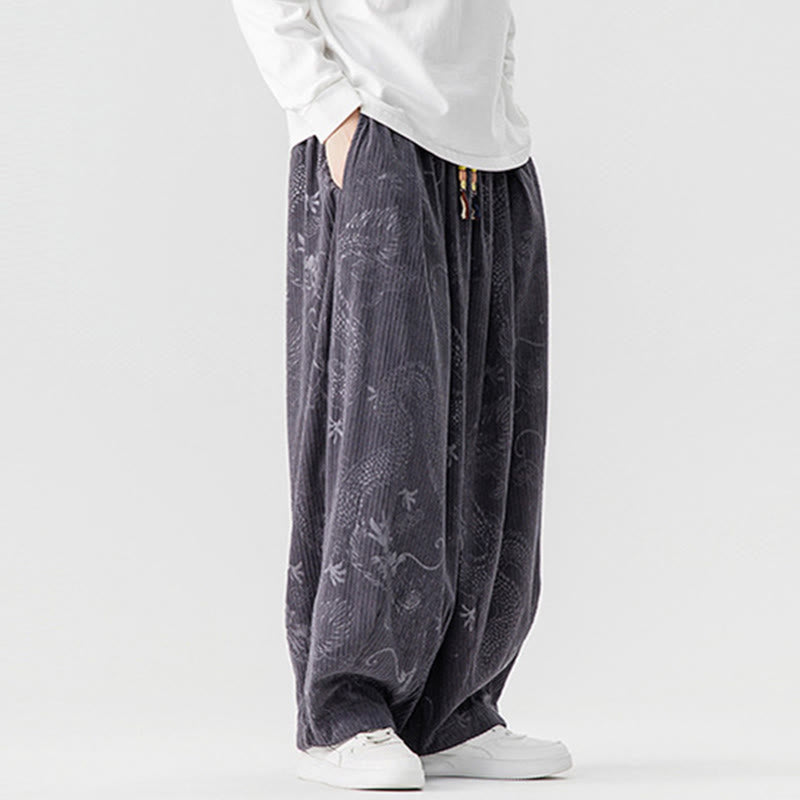 Pantalones tipo harem para hombre, de pana de algodón, con estampado de dragón y fénix de invierno con Buddha Stones y bolsillos. - image 26