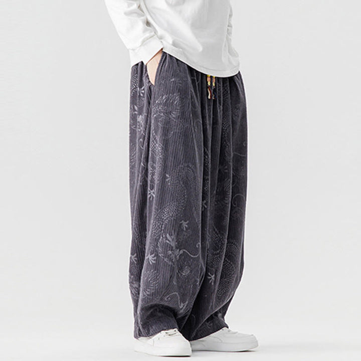 Pantalones tipo harem para hombre, de pana de algodón, con estampado de dragón y fénix de invierno con Buddha Stones y bolsillos. - image 26