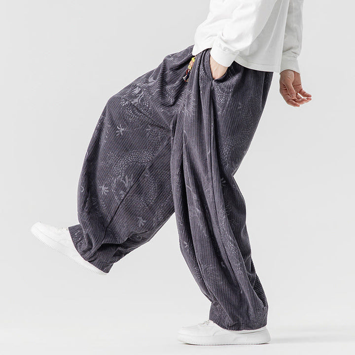 Pantalones tipo harem para hombre, de pana de algodón, con estampado de dragón y fénix de invierno con Buddha Stones y bolsillos. - image 30