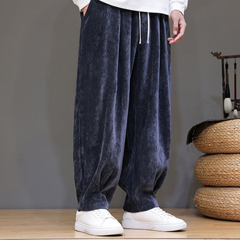 Pantalones tipo harem para hombre, de algodón de color liso, con forro polar grueso y bolsillos, de Buddha Stones Winter. - Azul medianoche - US/UK/AU46, EU56 (5XL) - image 1
