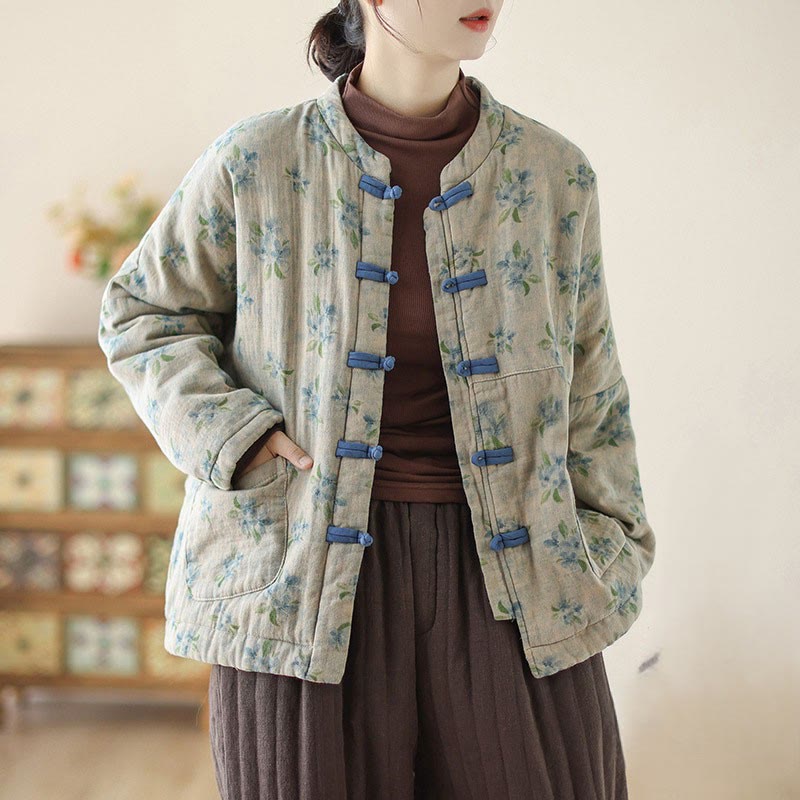 Chaqueta térmica de algodón con estampado floral y manga larga para mujer Buddha Stones con bolsillos - Azul acero - US14，UK/AU18，EU46 (2XL) - image 11