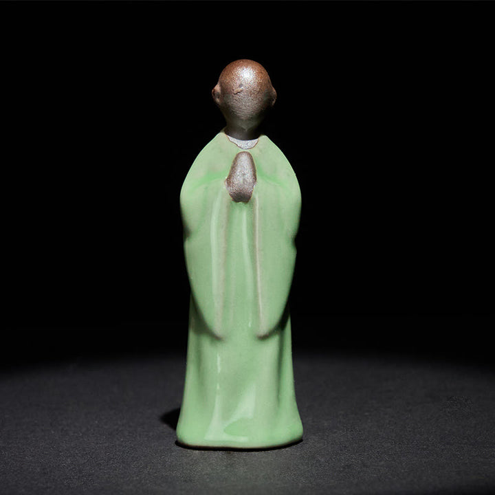 Estatua de cerámica de monje meditador con Buddha Stones, decoración serena para el hogar - Contemplación Verde 3*3*9,5cm - image 33