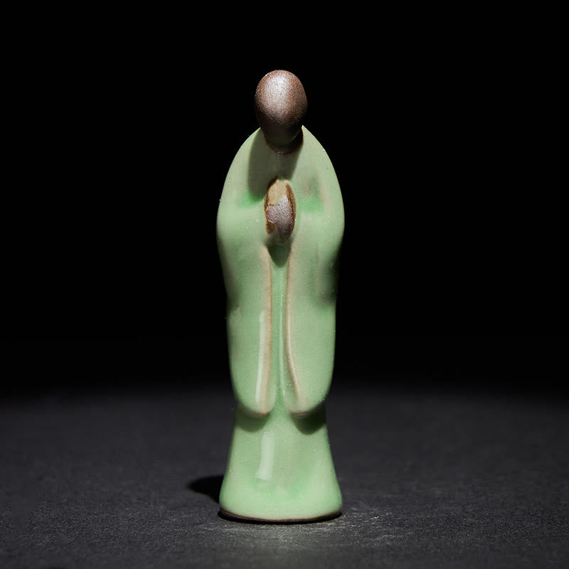Estatua de cerámica de monje meditador con Buddha Stones, decoración serena para el hogar - Arco verde 2*2*7,5 cm - image 25