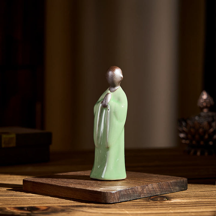 Estatua de cerámica de monje meditador con Buddha Stones, decoración serena para el hogar - image 37