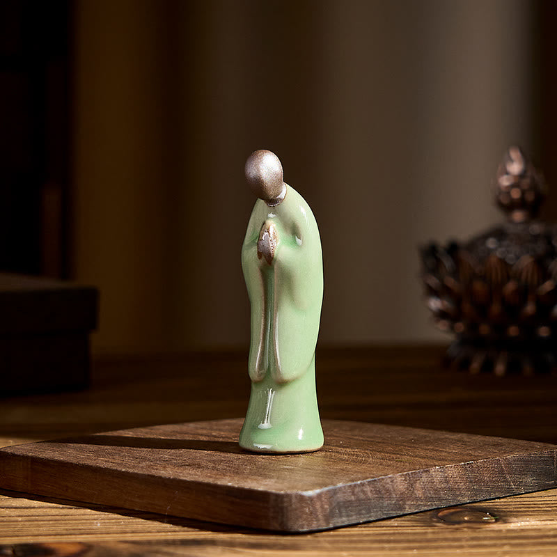 Estatua de cerámica de monje meditador con Buddha Stones, decoración serena para el hogar - image 29