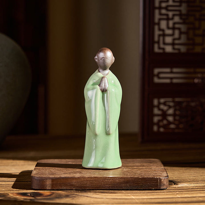 Estatua de cerámica de monje meditador con Buddha Stones, decoración serena para el hogar - image 36