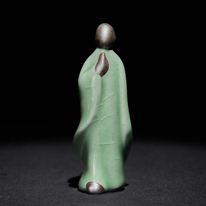 Estatua de cerámica de monje meditador con Buddha Stones, decoración serena para el hogar - Meditación Verde 3,5*2*7cm - image 41